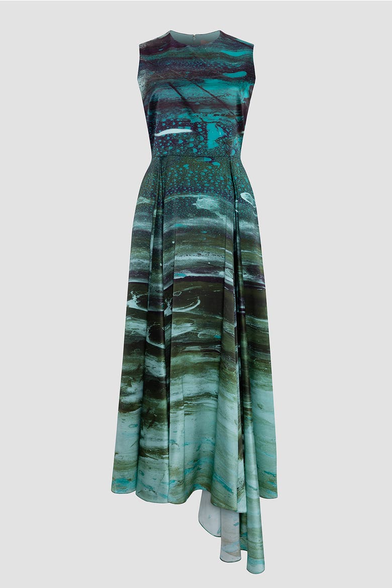Tera Printed Midi Dress, Alternate, color, Brush Teal / Mint