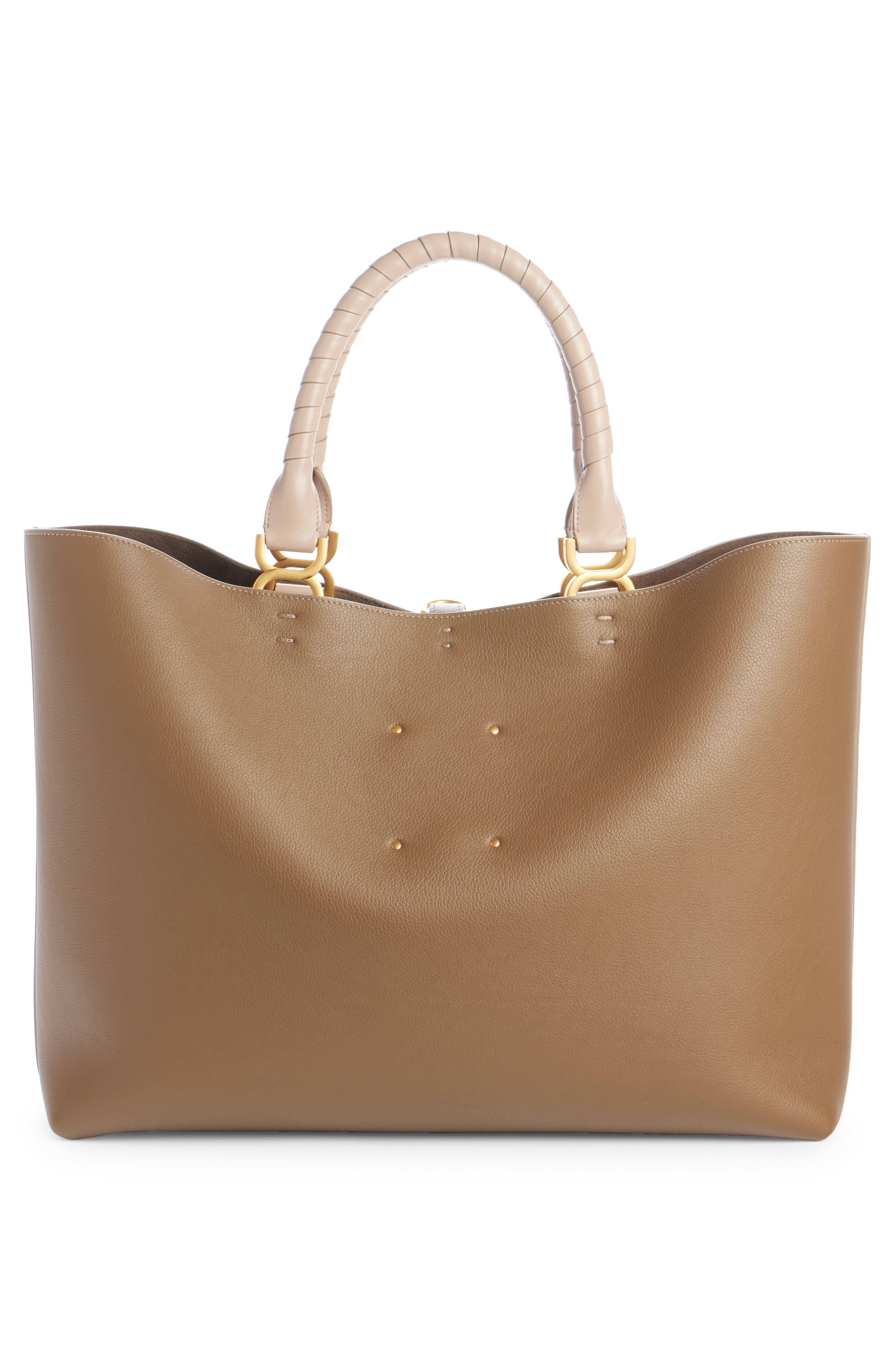 Chloé Large Marcie Grained Calfskin Leather Tote, Alternate, color, Dark Nut 29X