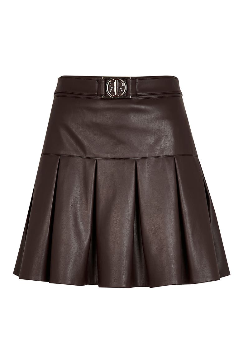 Faux Leather Tennis Skirt, Alternate, color, BROWNDARK