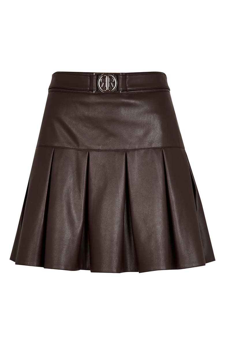 River Island Faux Leather Tennis Skirt, Alternate, color, 