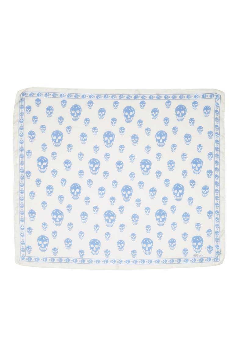 Alexander McQueen Skull Foulard Silk Scarf, Main, color, IVORY/ PERIWINKLE