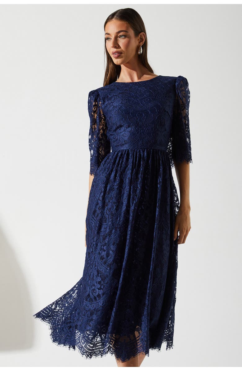 Coast Lace Short Sleeve Midi Dress, Alternate, color, Navy