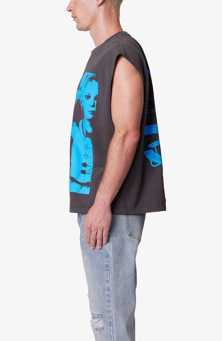 mnml Sleeveless Distressed Graphic Cutoff T-Shirt, Alternate, color, Washed Black