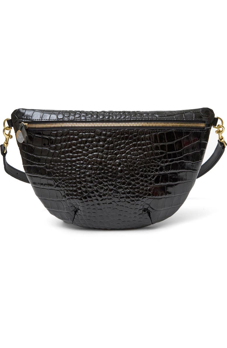Clare V. Grande Croc Embossed Leather Belt Bag, Main, color, Black