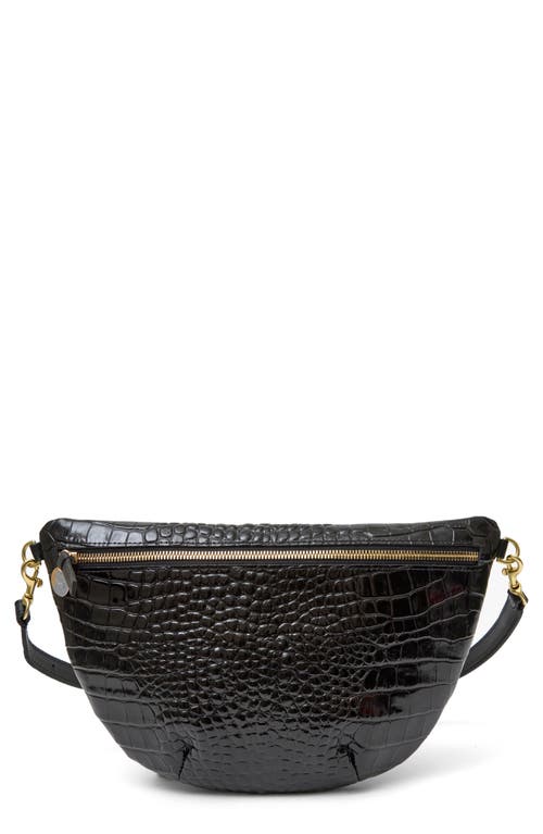 Clare V . Grande Croc Embossed Leather Belt Bag In Black