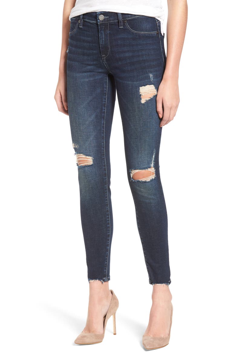 Ripped Ankle Skinny Jeans, Main, color, MODERN VICE DARK BLUE