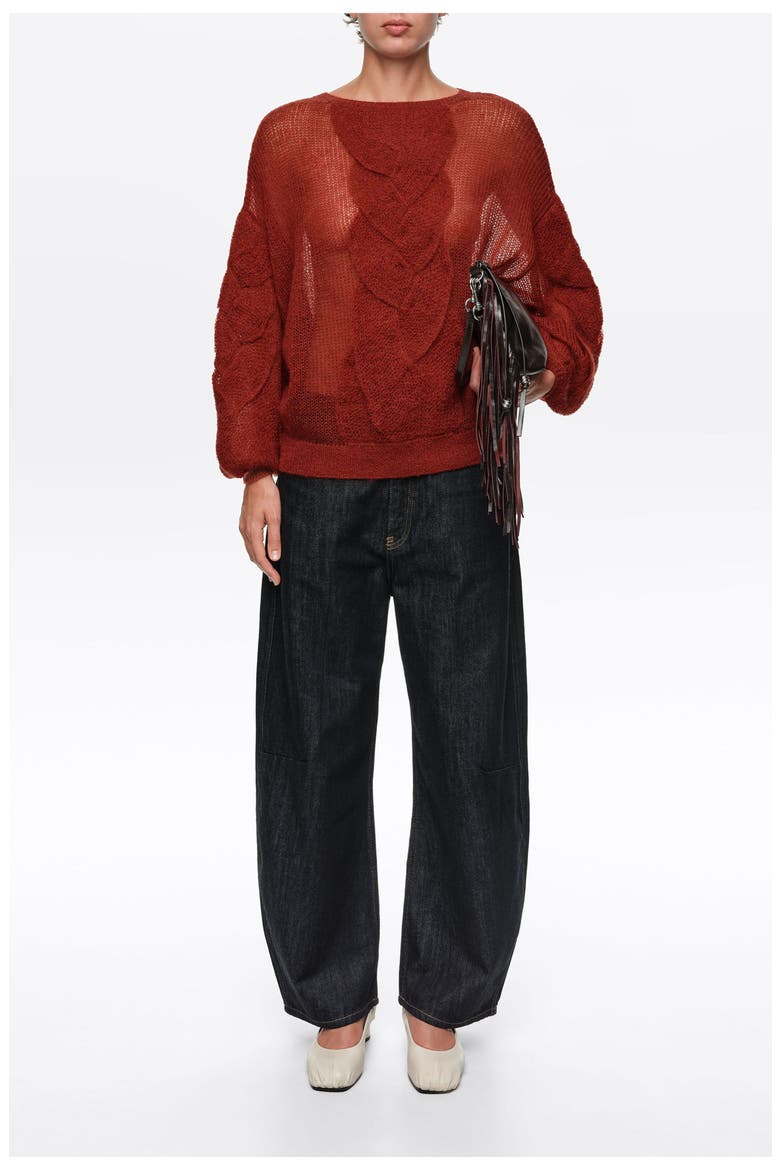 Mohair Cable Knit Sweater, Alternate, color, BRICK RED