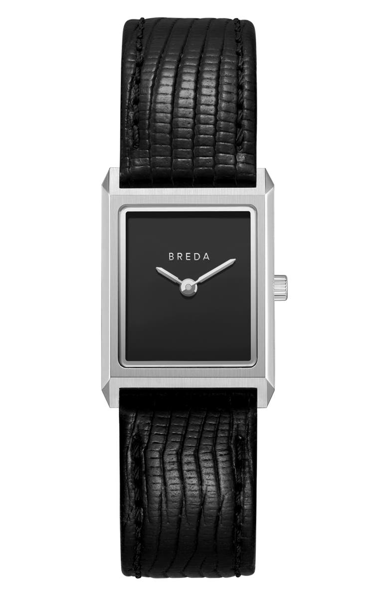 BREDA Small Virgil Leather Strap Tank Watch, 20mm x 26mm, Main, color, Black/ Silver