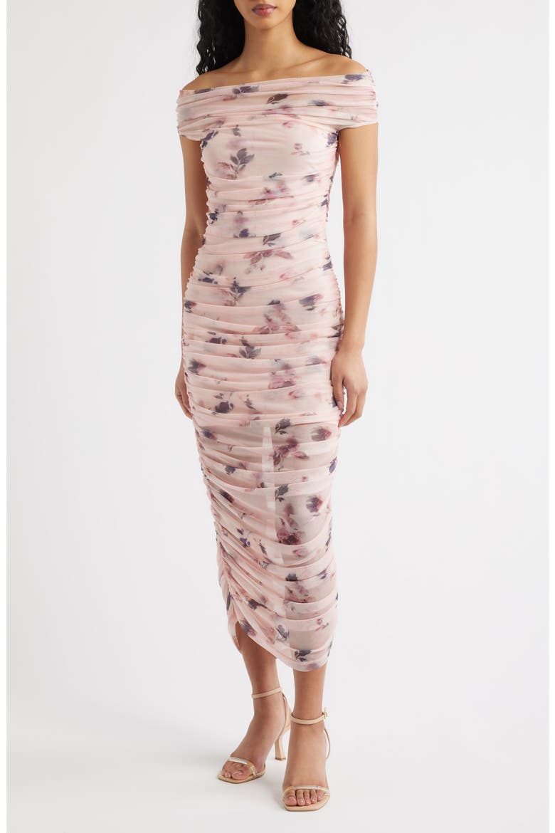 Claudia Floral Ruched Midi Dress, Main, color, PINK FLORAL