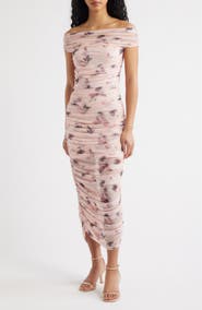 Lulus Claudia Floral Ruched Midi Dress