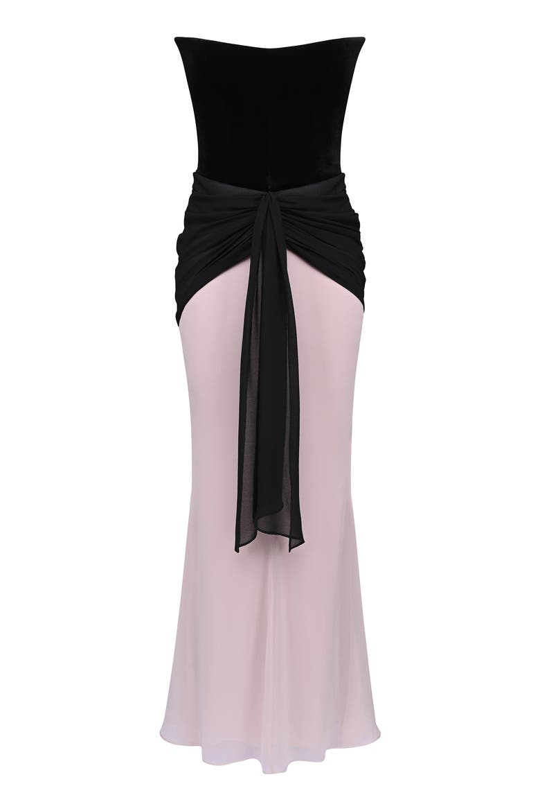 Clara Velvet & Chiffon Drape Corset Gown, Alternate, color, BLACK VELVET