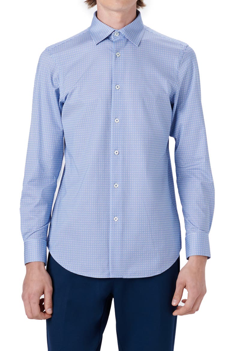 OoohCotton® Houndstooth Button-Up Shirt, Main, color, CLASSIC BLUE