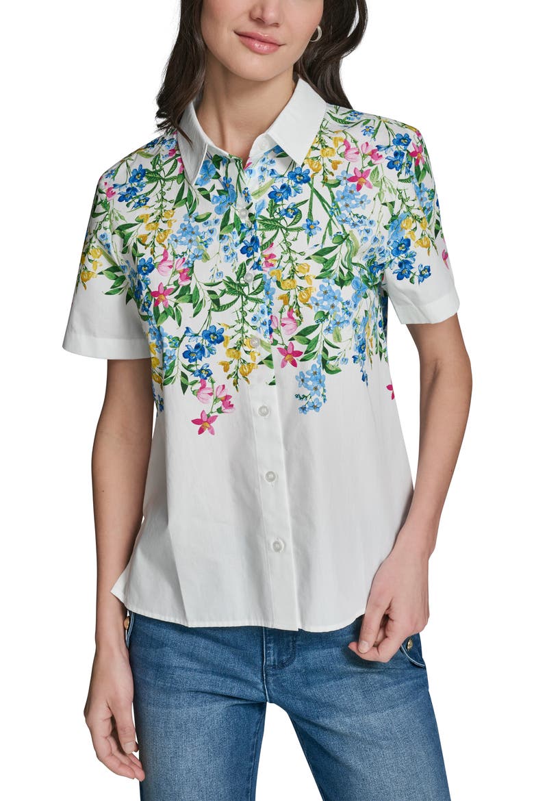 Placed Floral Print Shirt, Main, color, SOFT WHITE COMBO