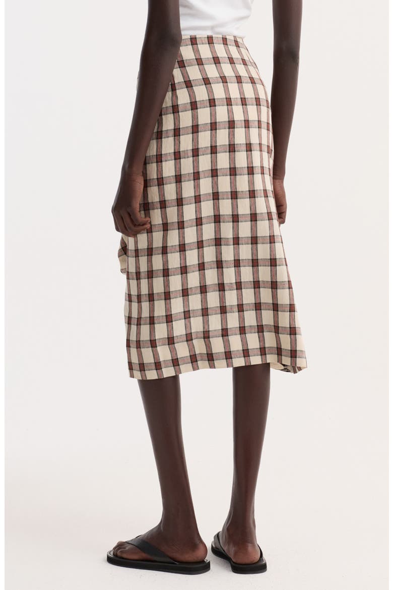 Check Draped Linen Skirt, Alternate, color, RED TABLE CHECK