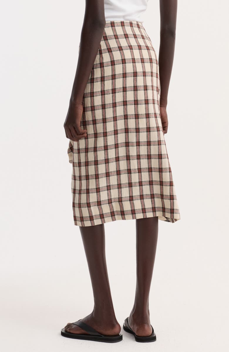 Róhe Check Draped Linen Skirt, Alternate, color, Red Table Check