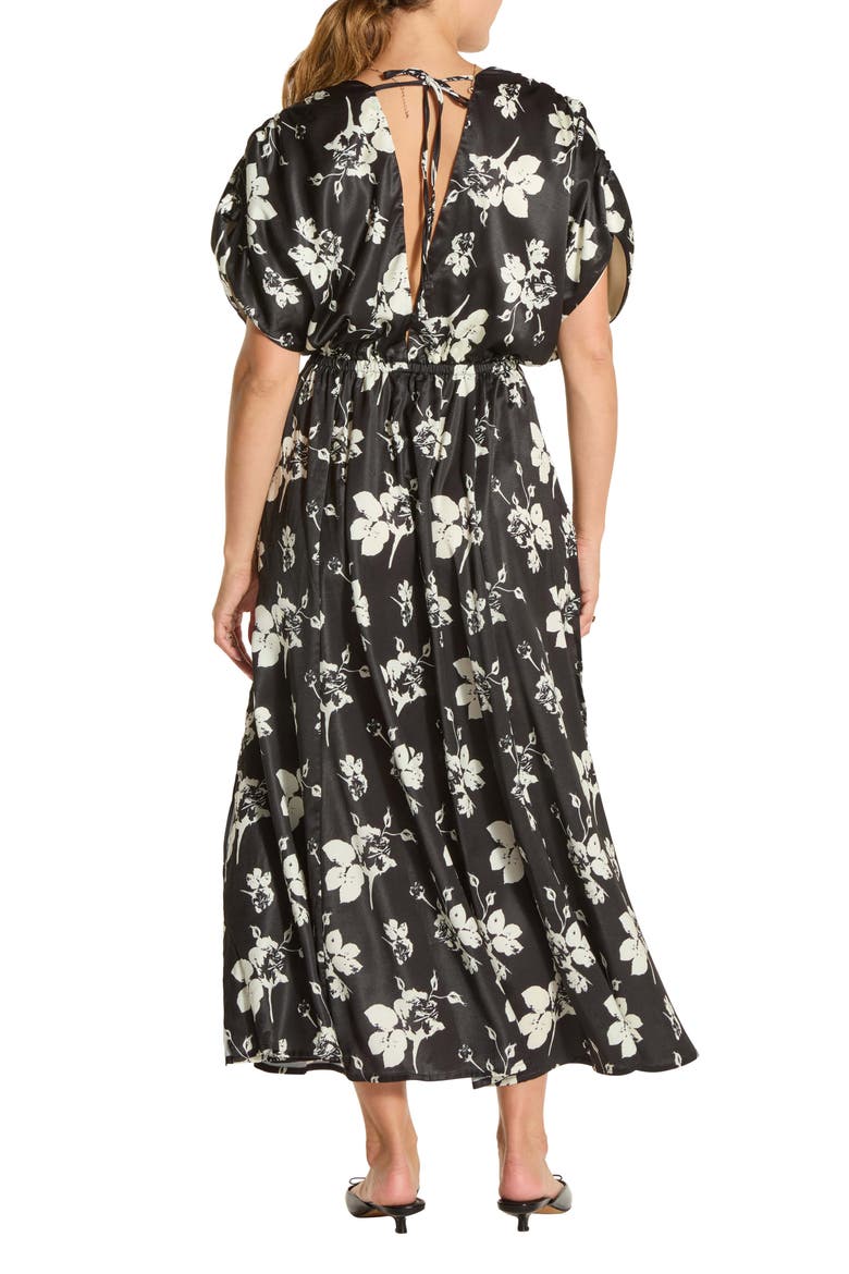 Puff Sleeve Drop Waist Side Slit Maxi Dress, Alternate, color, BLACK/ CREAM