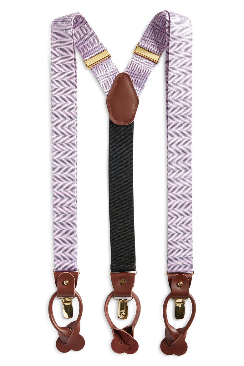 Lavender Polka Dot Silk Suspenders, Main, color, LAVENDER