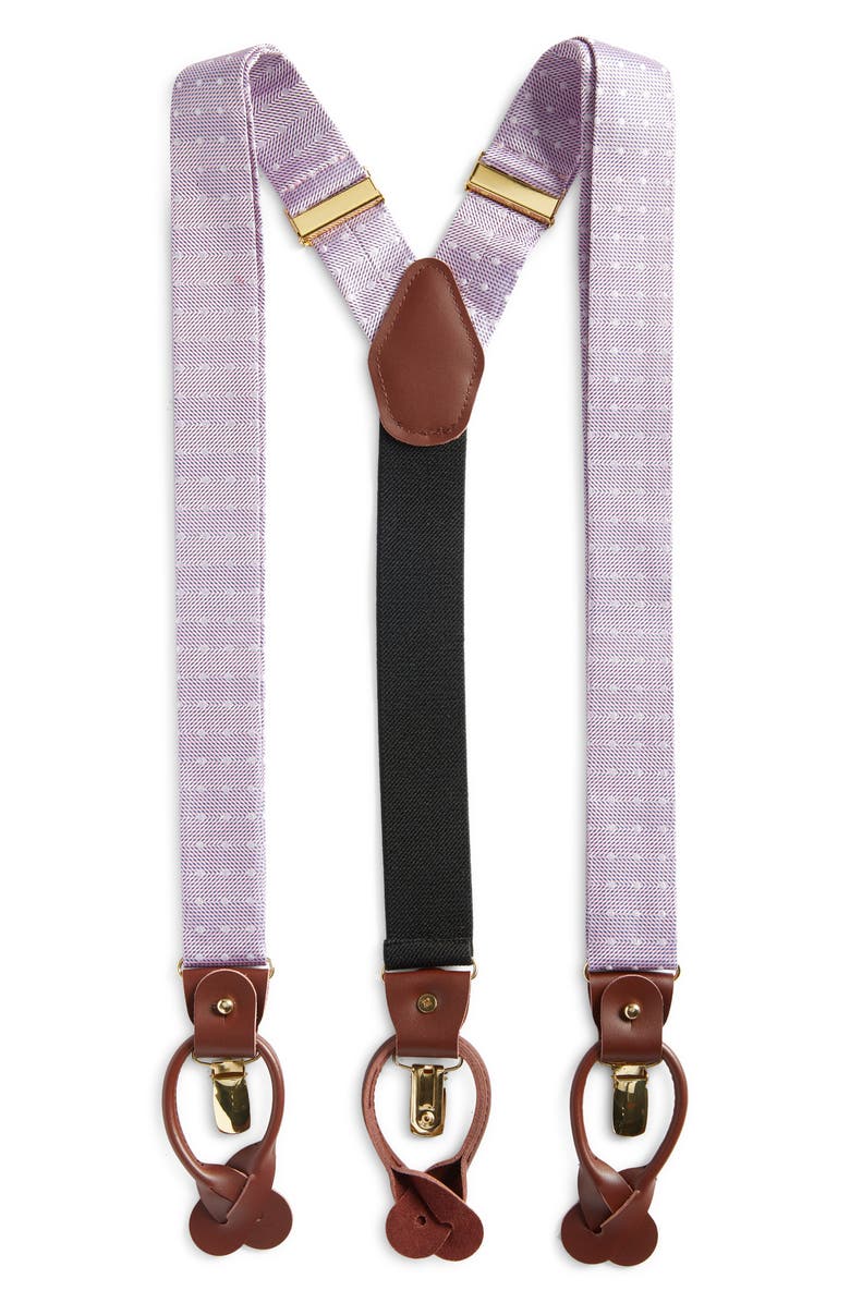 CLIFTON WILSON Lavender Polka Dot Silk Suspenders, Main, color,