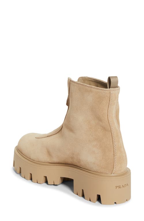 Prada Zip Front Lug Bootie In Brown
