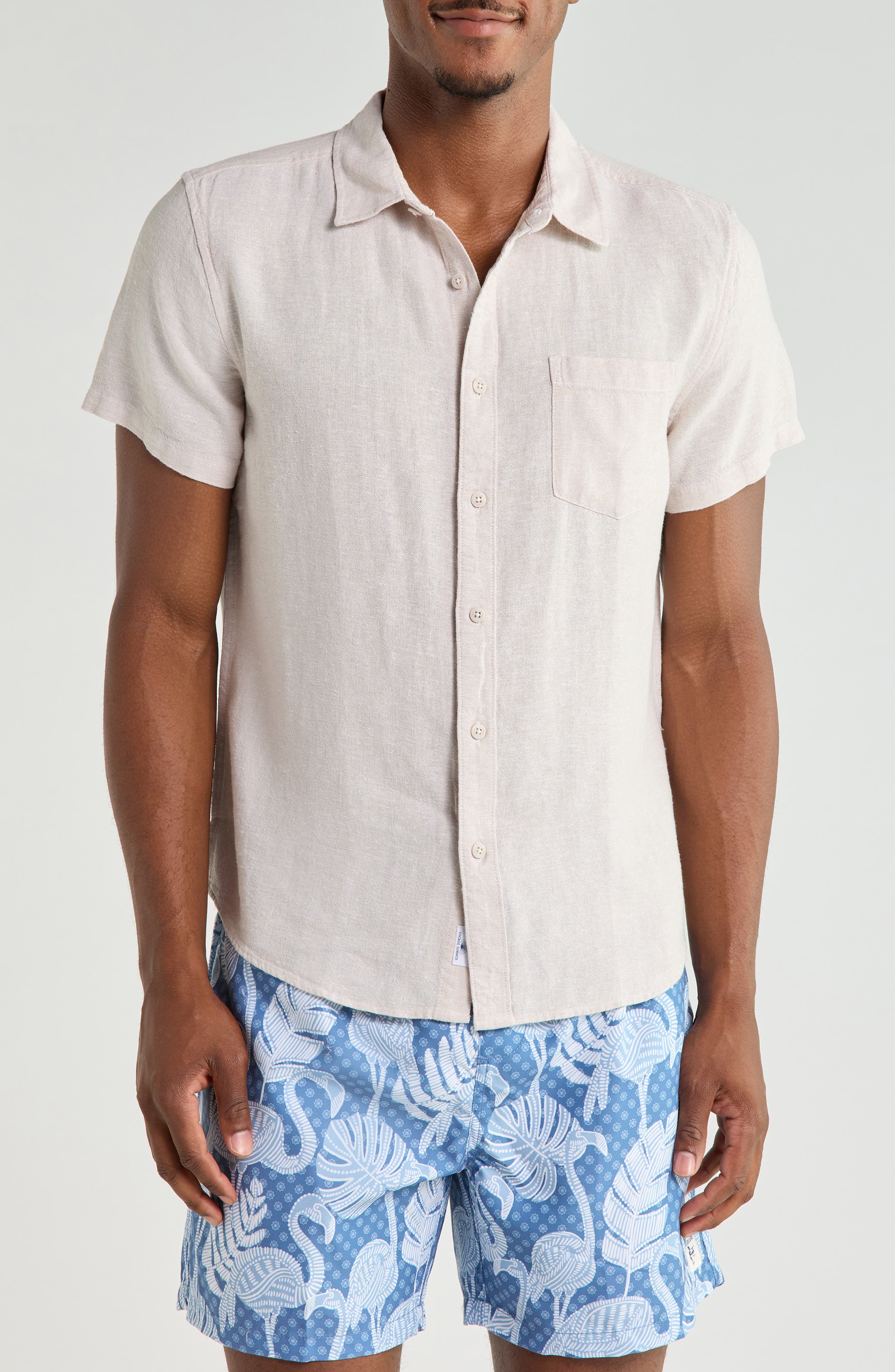 Short Sleeve Linen Blend Button-Up Shirt