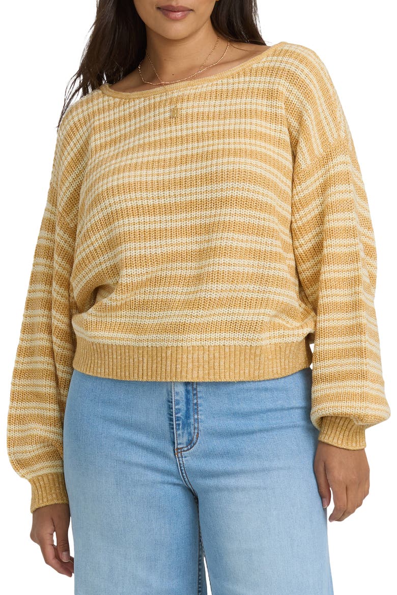 Light Wave Stripe Oversize Cotton Blend Sweater, Alternate, color, GOLD COAST