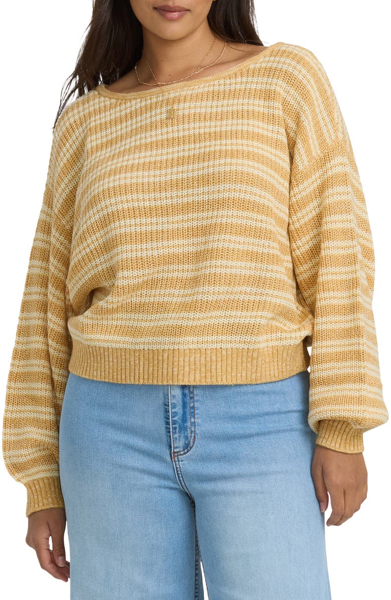 Billabong Light Wave Stripe Oversize Cotton Blend Sweater, Alternate, color, Gold Coast