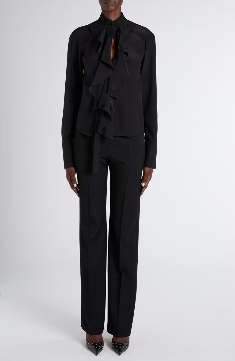 McQueen High Waist Wool Straight Leg Tux Pants, Alternate, color, Black