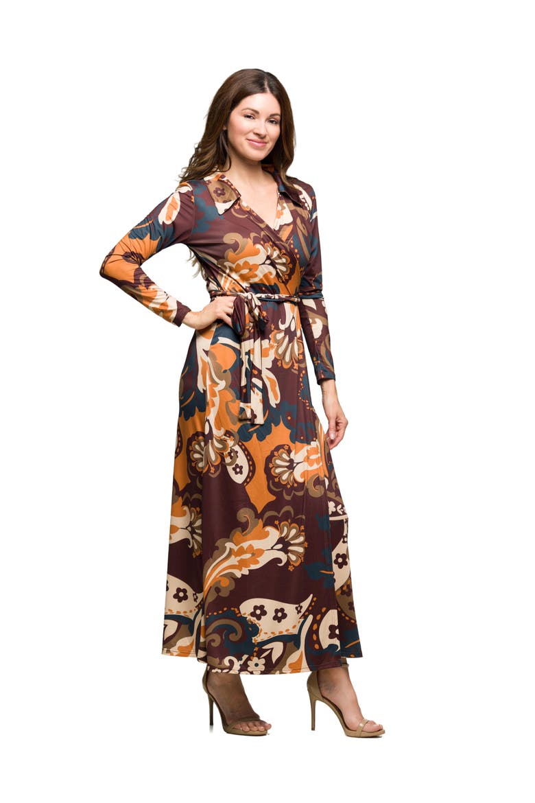 Paisley Belt Waist Maxi Dress, Alternate, color, Brown Multi