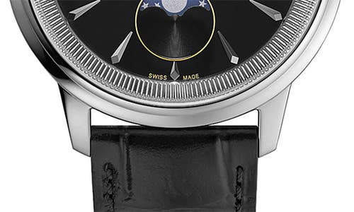 Frederique Constant Classics Moneta Moon Phase Black Leather Strap Watch, 37mm