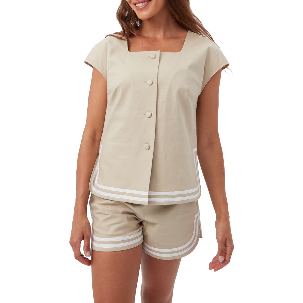 Trina Turk Valence Button Front Linen Top In Biarritz Beige