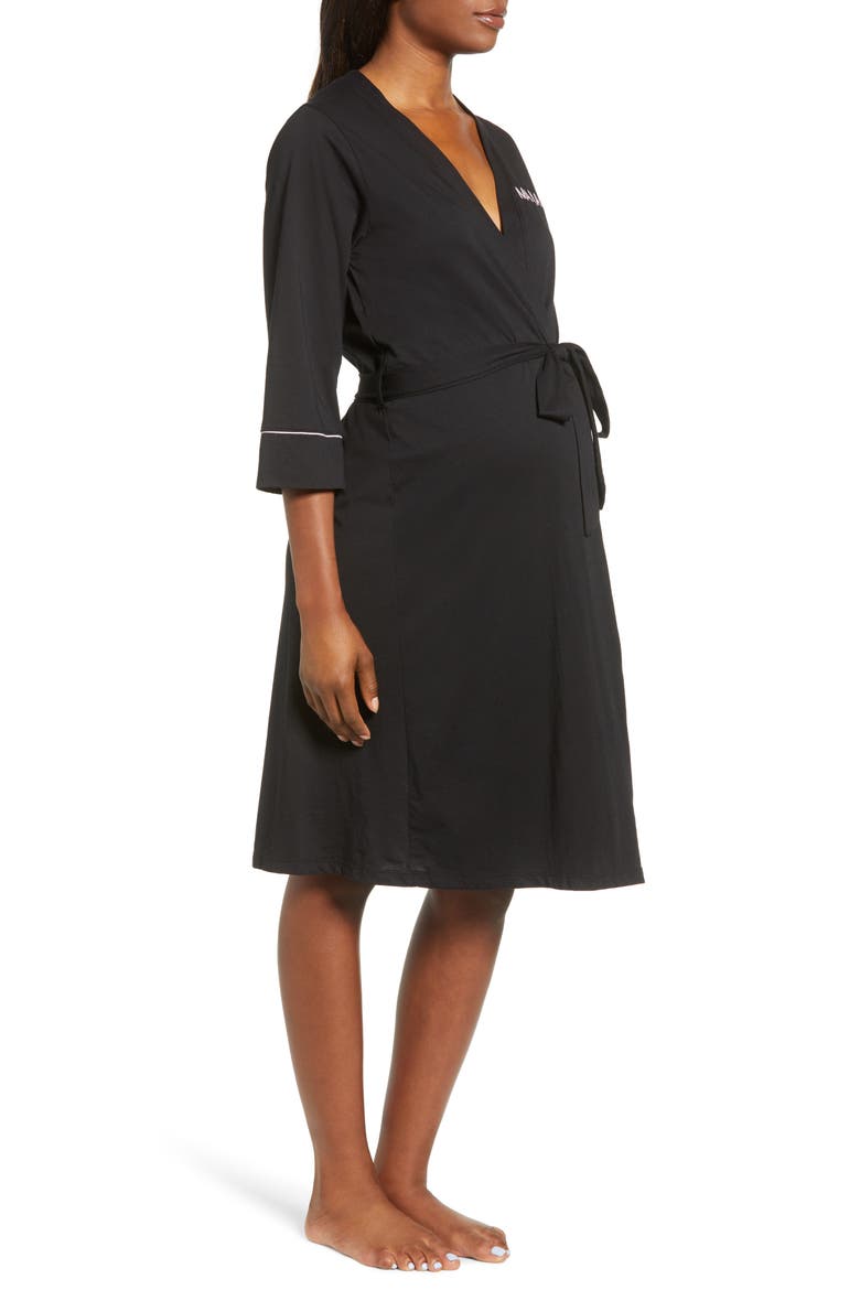 Mama Embroidered Maternity/Nursing Robe, Alternate, color, BLACK