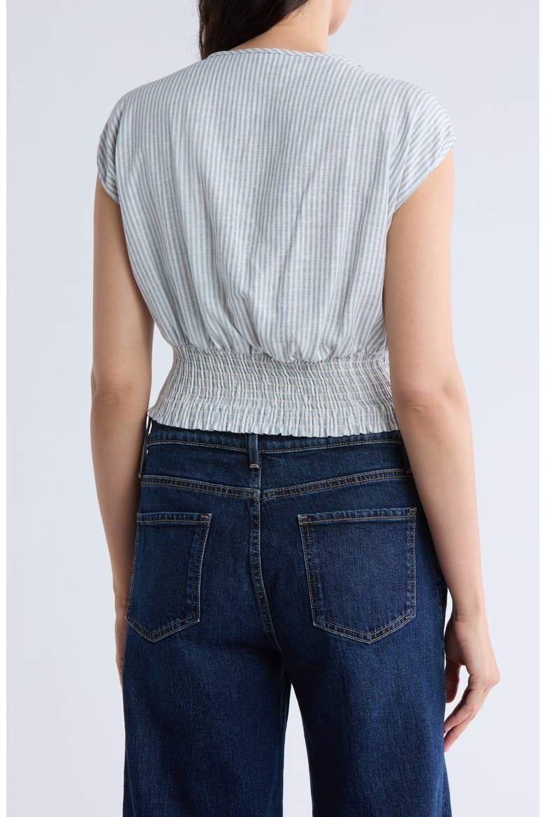 Stripe Smocked Back Linen Blend Top, Alternate, color, BLUE/ IVORY