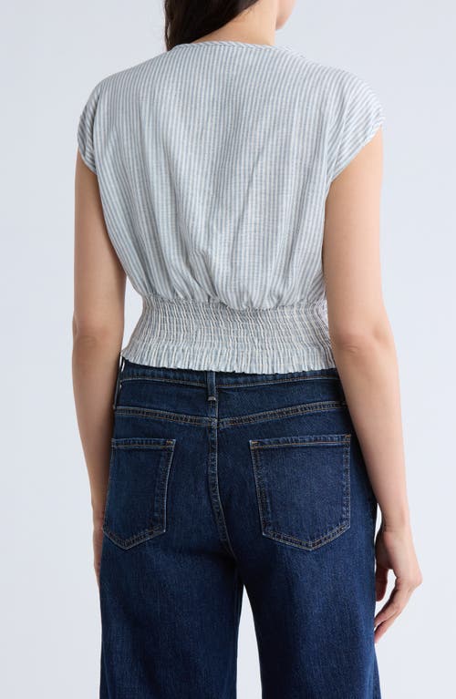RENEE C RENEE C STRIPE SMOCKED BACK LINEN BLEND TOP