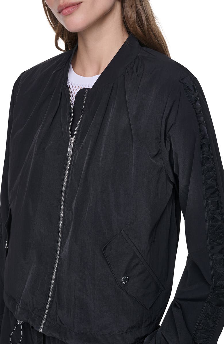 DKNY Logo Trim Nylon Bomber Jacket, Alternate, color, Black