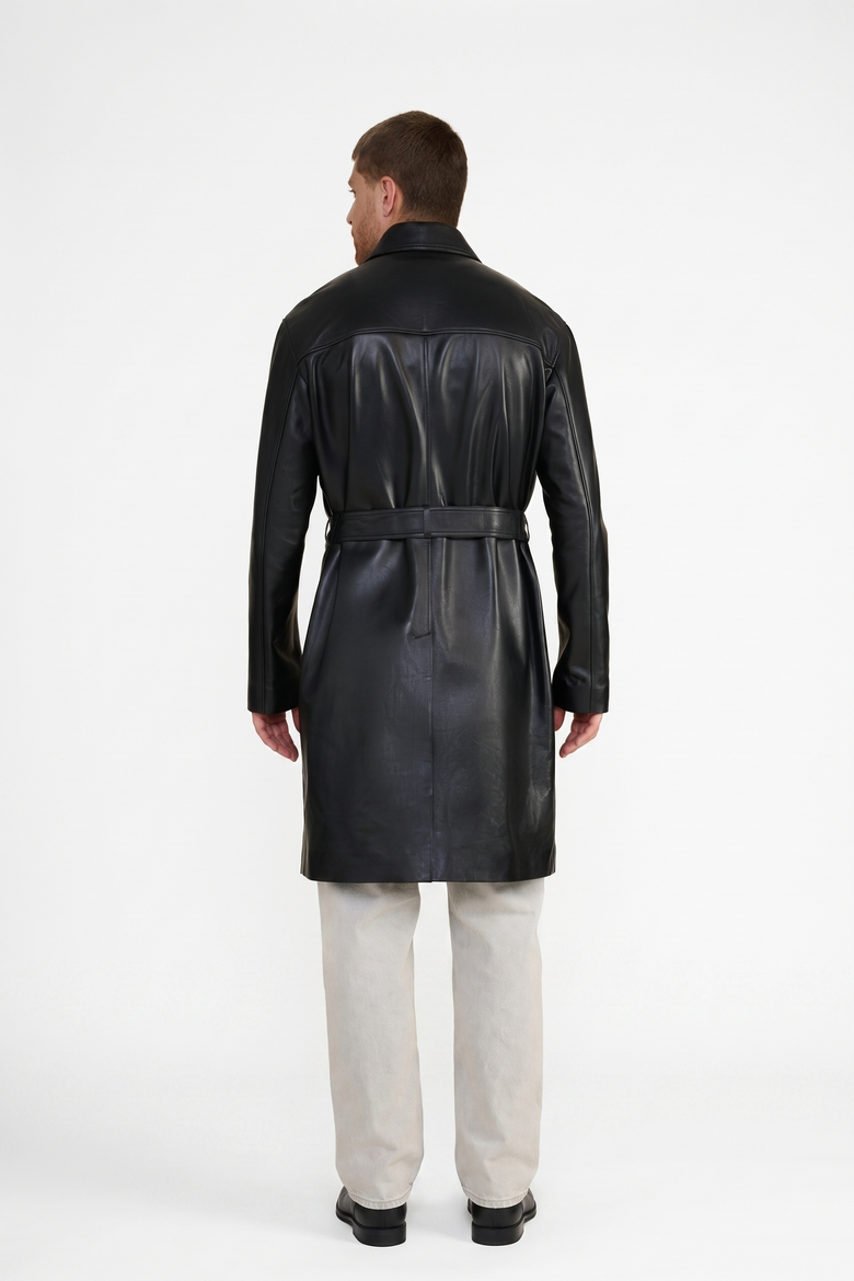 Camden Leather Trench Coat, Alternate, color, Black