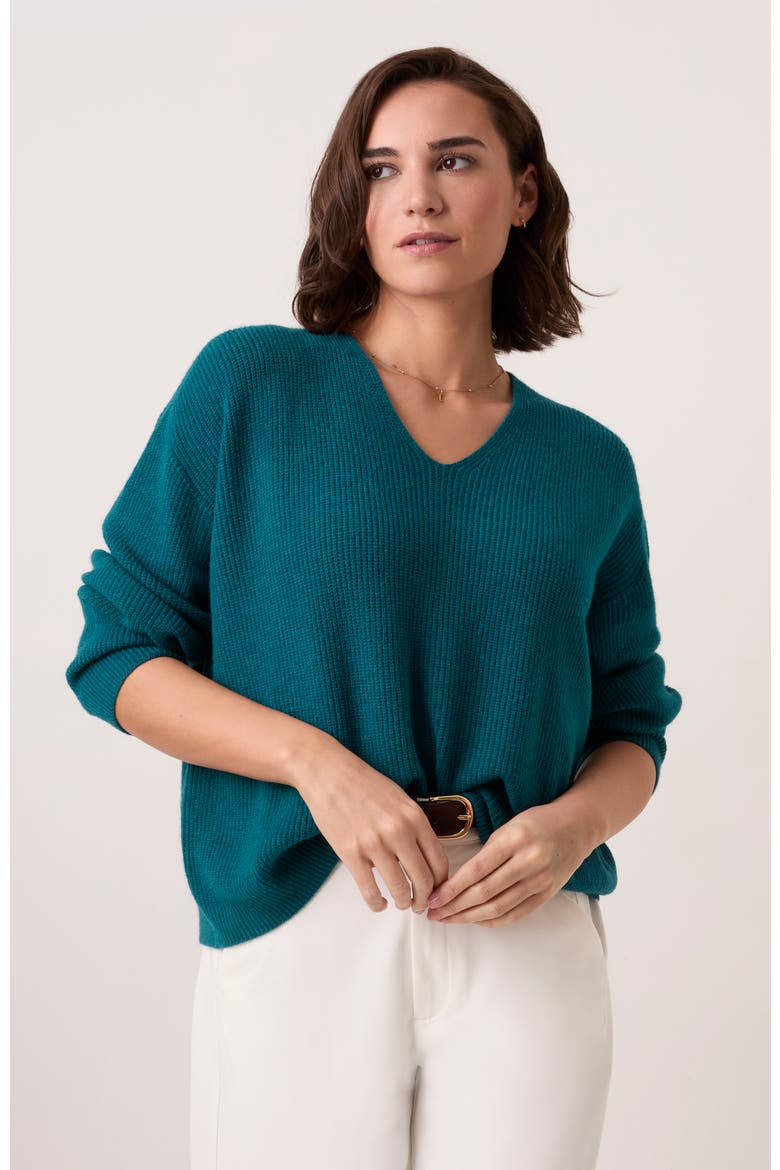 Ribbed V-Neck Jumper, Alternate, color, Teal
