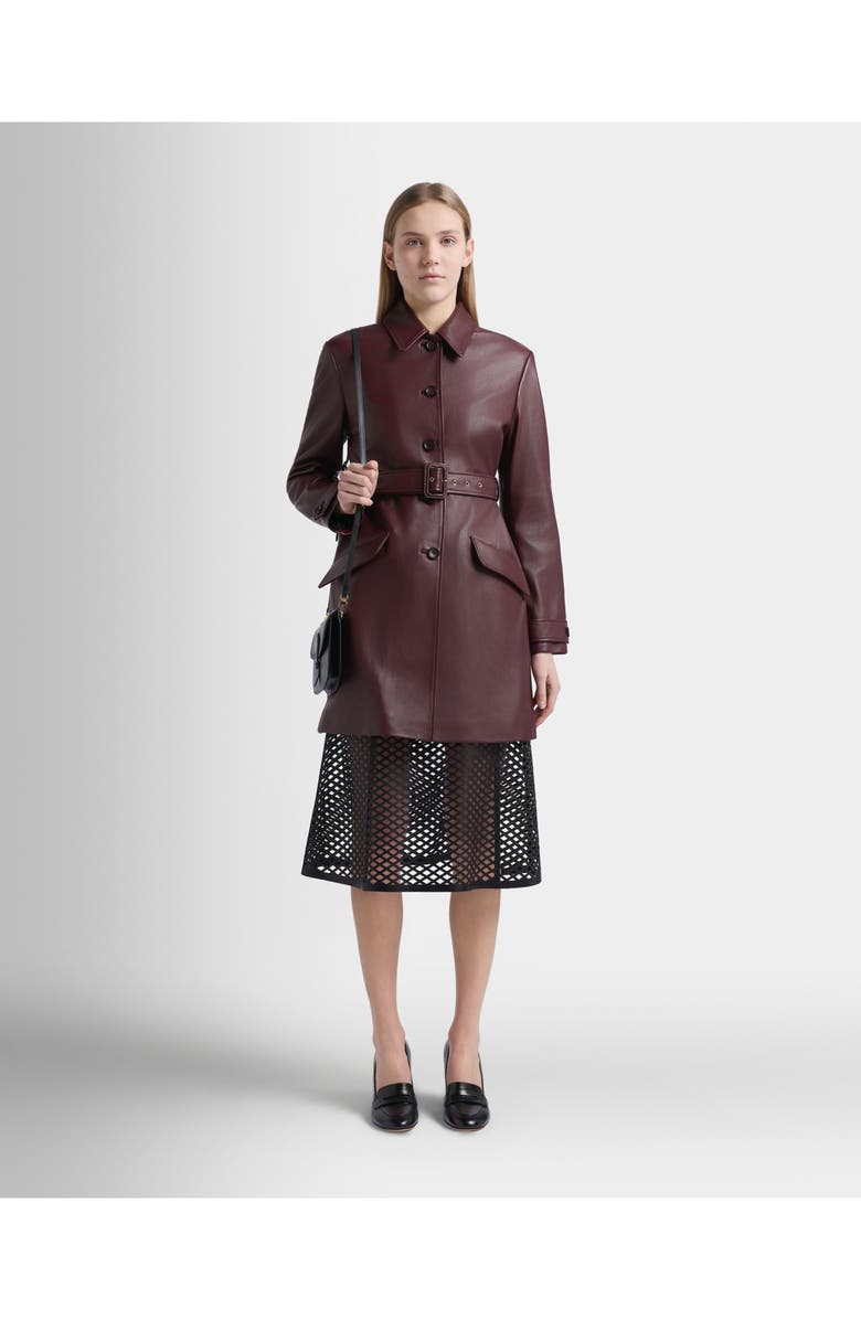 Bally Belted Coat in Leather, Alternate, color, Red