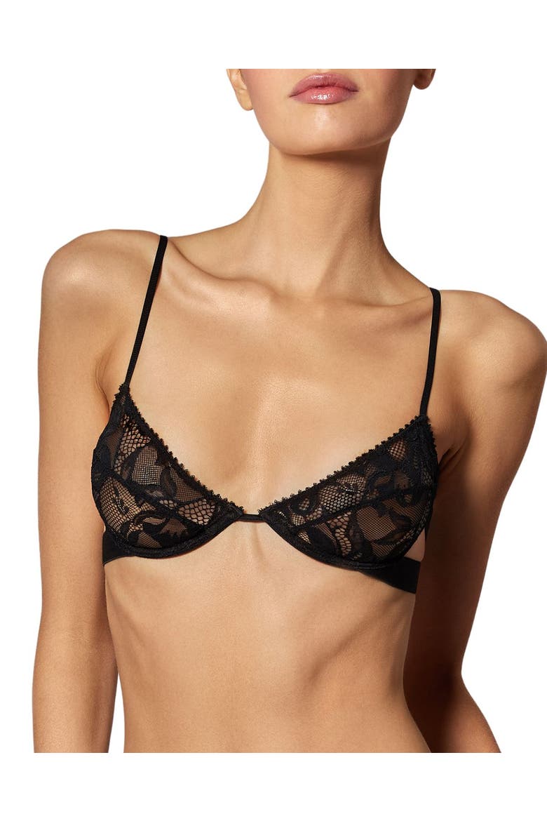 Sophie Stretch Lace Demi Bra, Main, color, BLACK