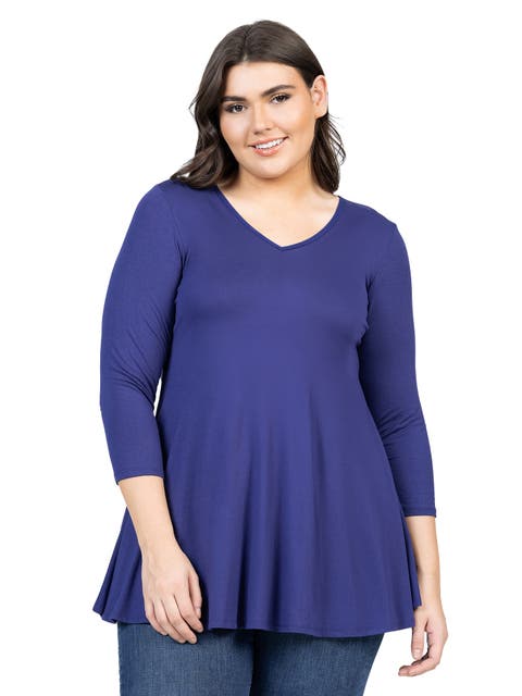 Plus Size Three Quarter Sleeve V Neck Tunic Top