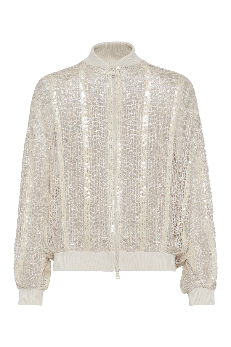 Dazzling Net Embroidery bomber, Main, color, Oat