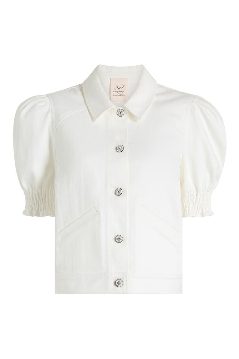 Roselyn Puff Sleeve Stretch Denim Jacket, Alternate, color, WHITE