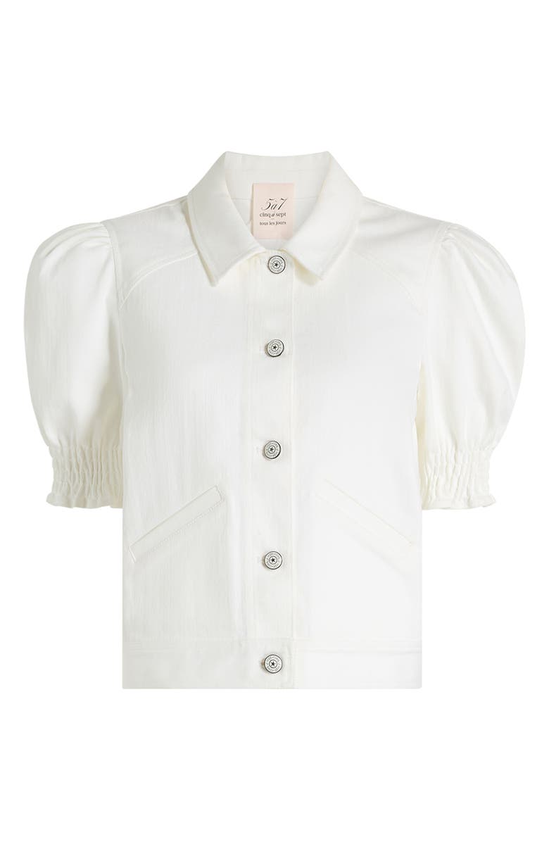 Cinq à Sept Roselyn Puff Sleeve Stretch Denim Jacket, Alternate, color, White
