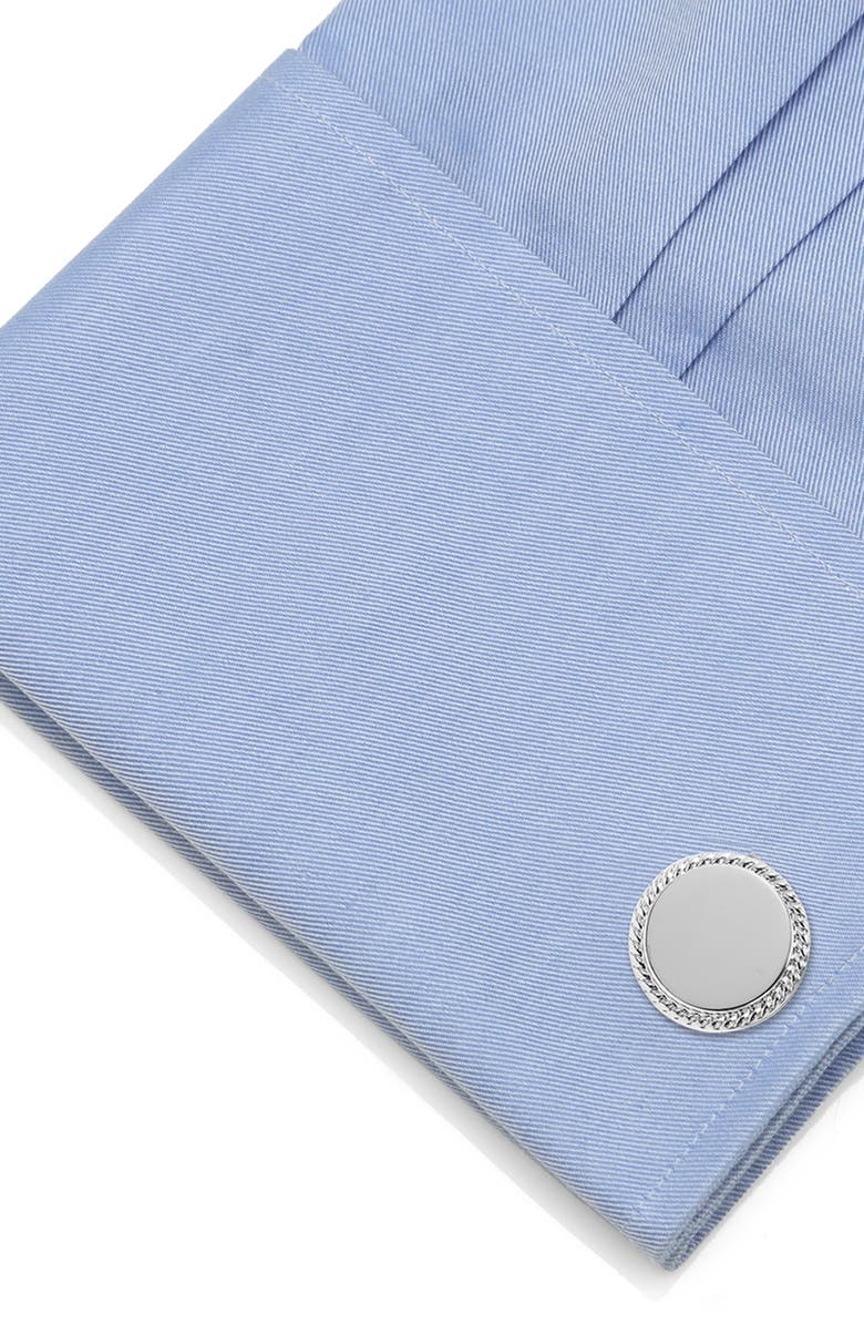 Cufflinks, Inc. Rope Border Engravable Stainless Steel Cuff Links, Alternate, color, Silver