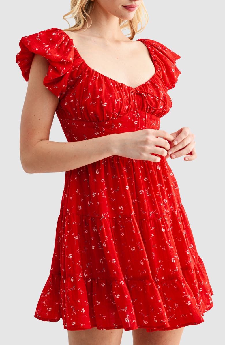 Lush Floral Puff Sleeve Fit & Flare Minidress, Alternate, color, Red Floral