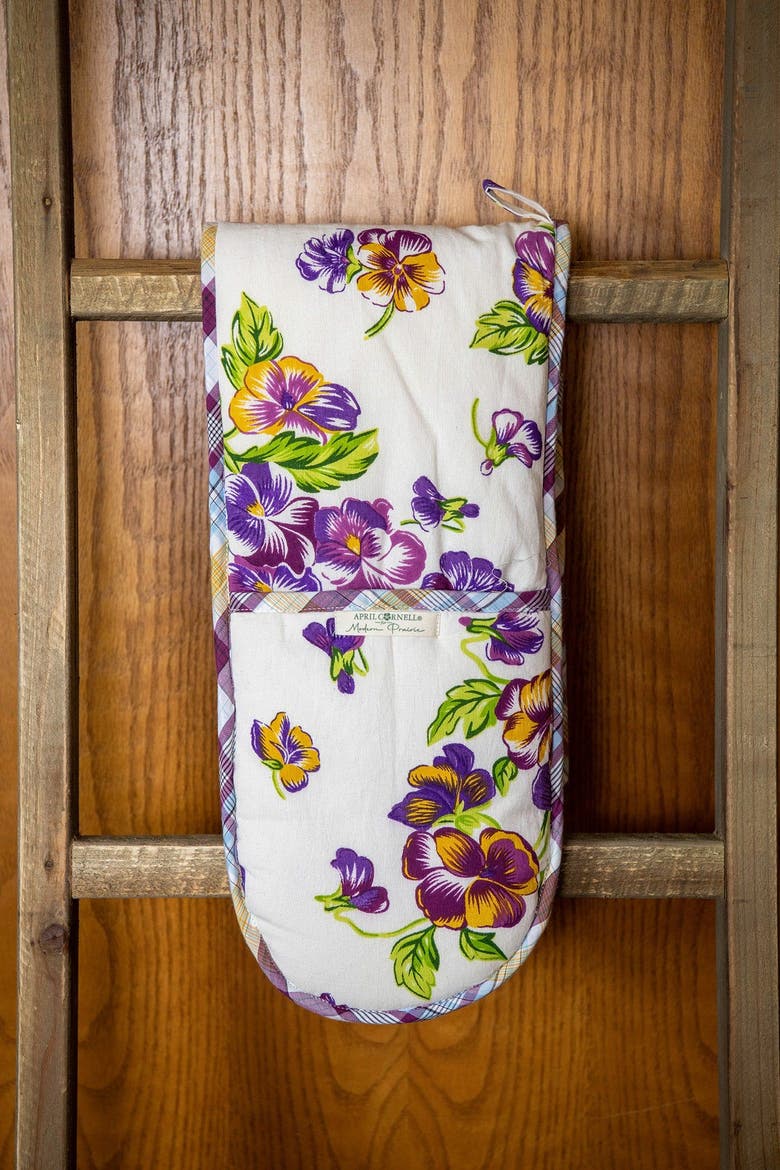 Pansies Double Pot Mitt, Alternate, color, Ecru