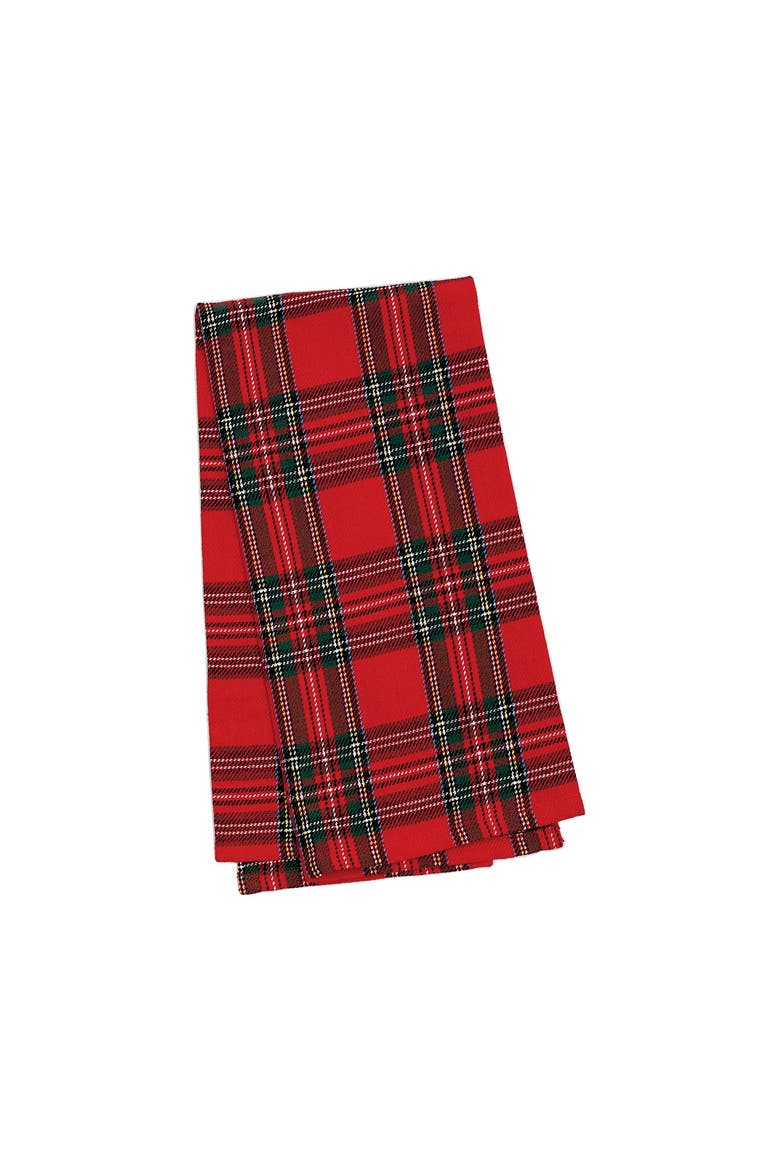 27" x 18" Arlington Plaid Lodge Cabin Everyday Holiday Christmas Woven Cotton Dish Kitchen Towel Decor Decoration, Main, color, Red