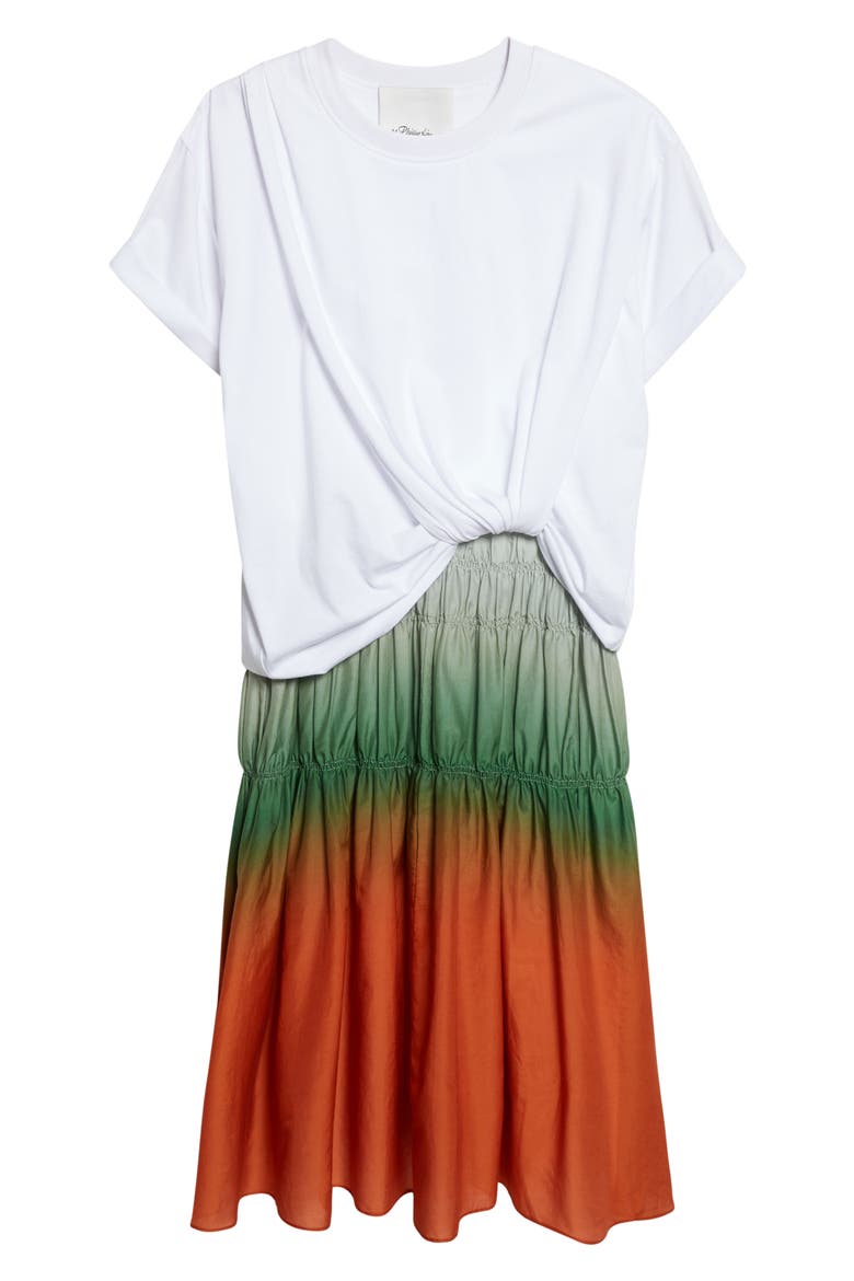 Mixed Media Ombré Midi Dress, Alternate, color, WHITE-FLAME MULTI