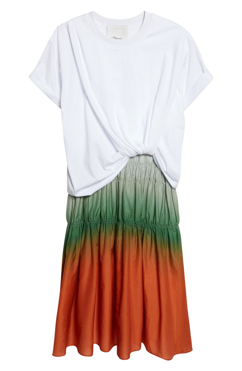3.1 Phillip Lim Mixed Media Ombré Midi Dress, Alternate, color, White-Flame Multi
