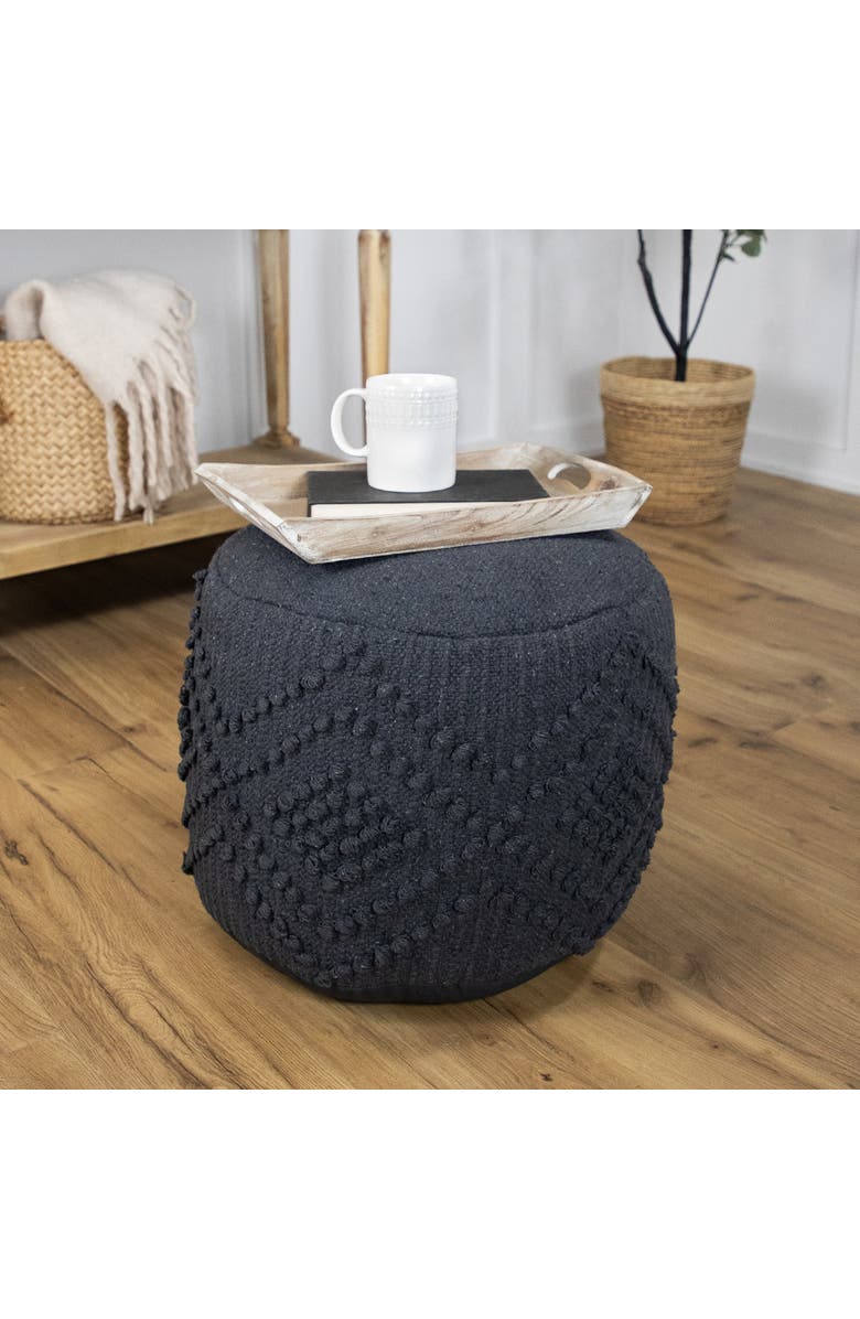 Northlight Woven Cotton Textured Round Pouf - 14" - Gray, Alternate, color, Gray