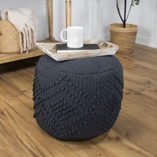 Northlight Woven Cotton Textured Round Pouf